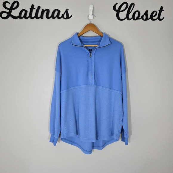 American Eagle Women’s Oversized Half-Zip Blue Sweatshirt Size XS/S NWT - Picture 2 of 10